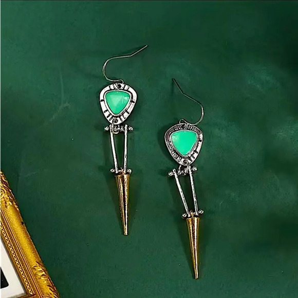 Vintage Stone Geometric Irregular Dangle Handmade Boho Earrings - Picture 3 of 6